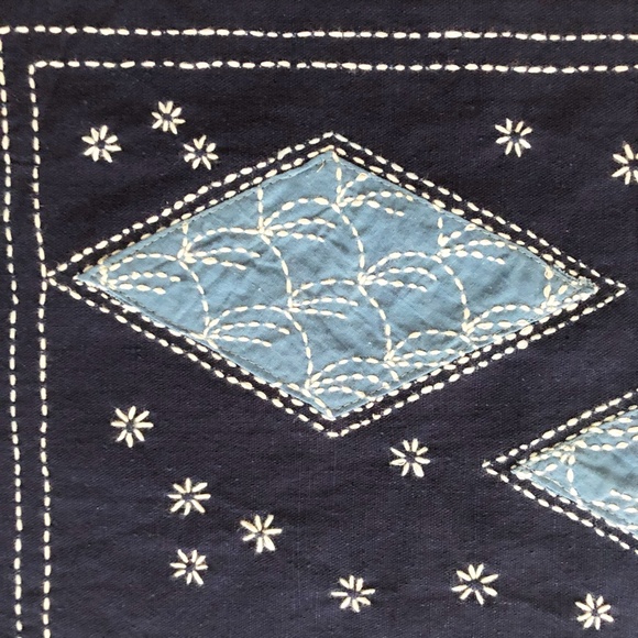 Set 2 Handmade Embroidered Placemats Geometric Diamond Shapes Blue White Navy - Picture 2 of 7